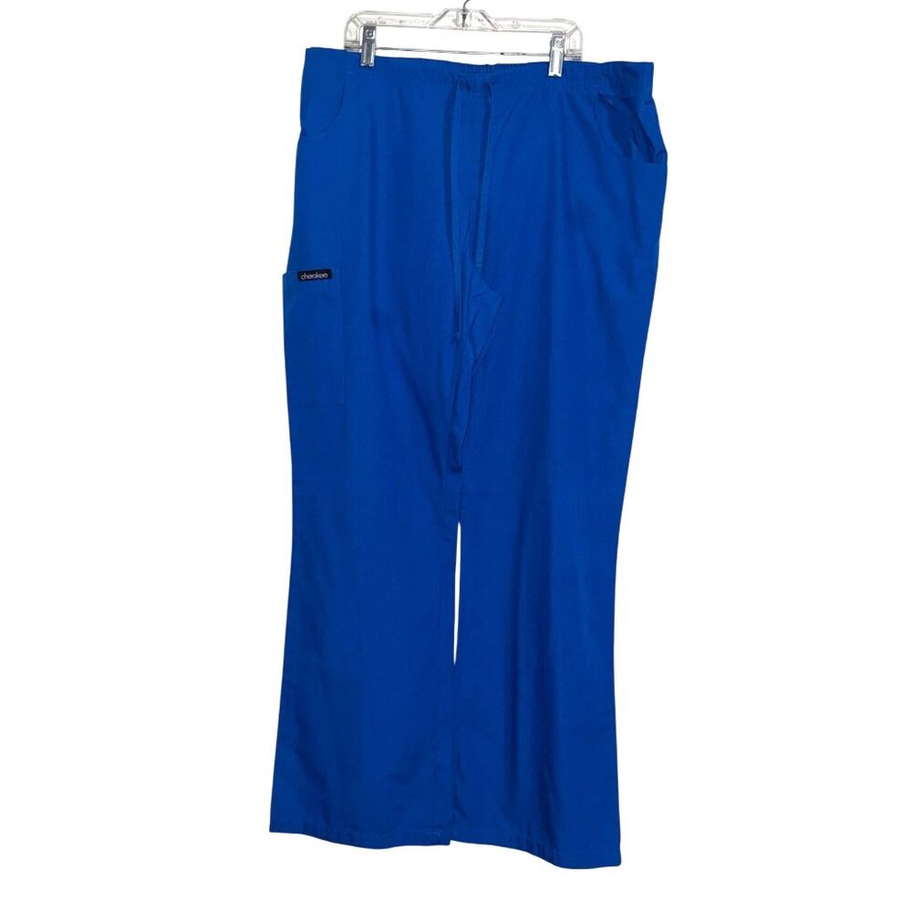 Drawstring Elastic Waist Medical Scrub Pants Blue Size M 65% Polyester 35% Cotto